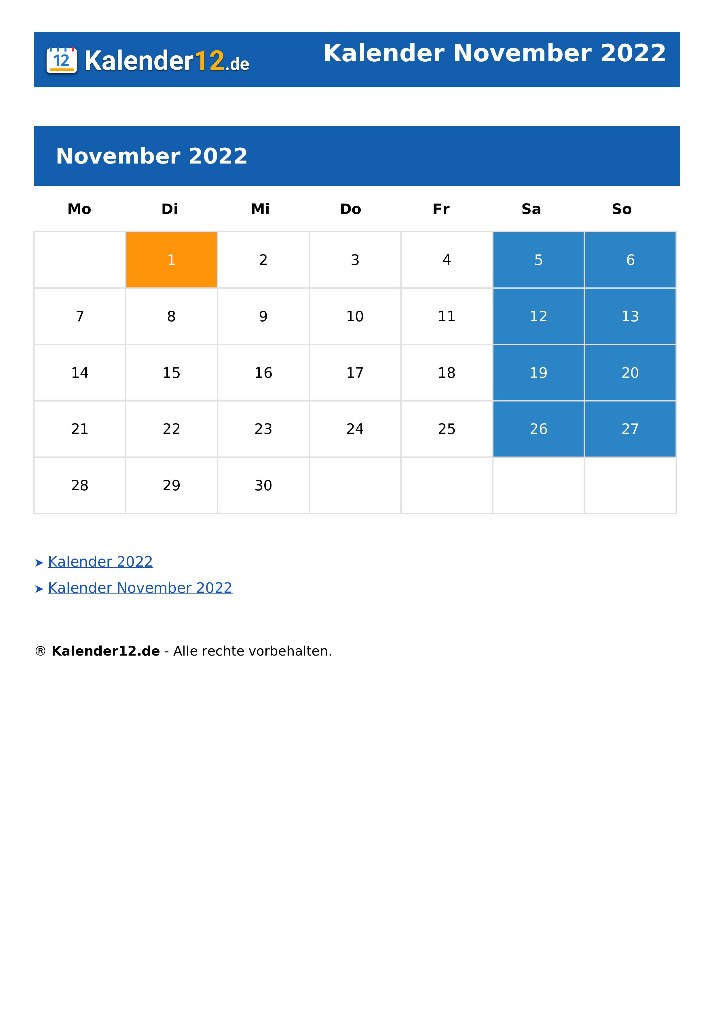 Kalender November 2022