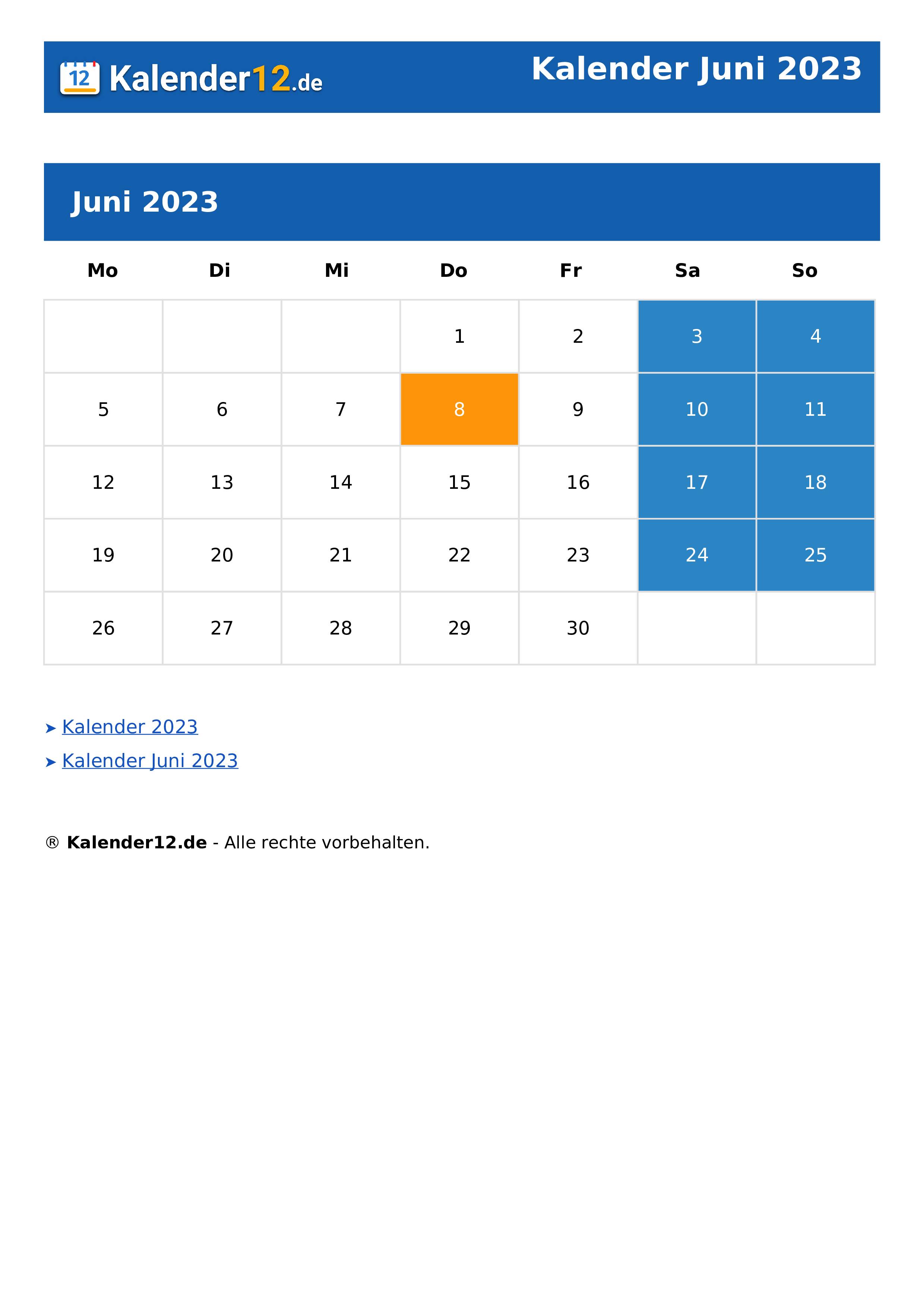 Kalender Juni 2023
