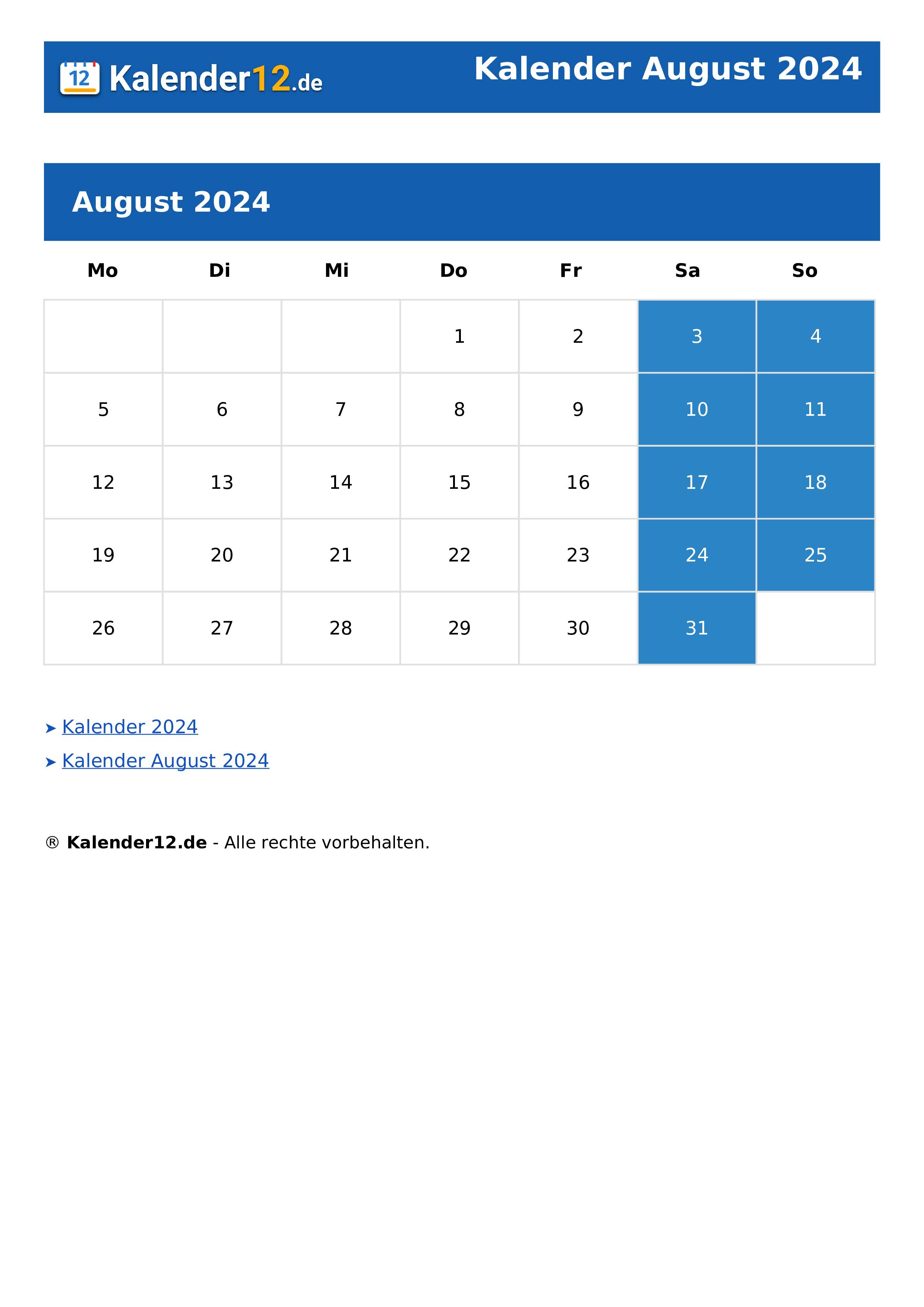 Kalender August 2024
