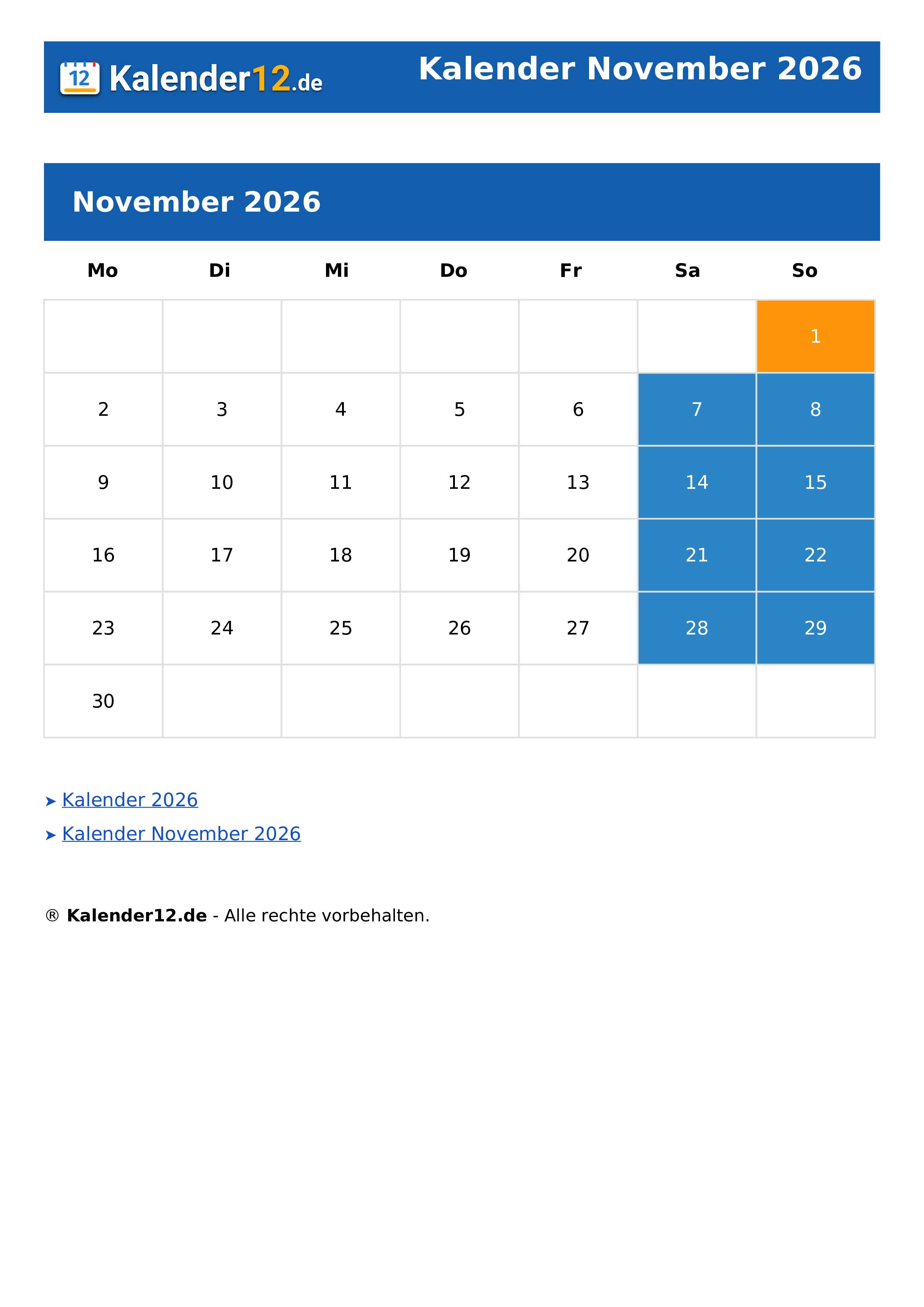 Kalender November 2026